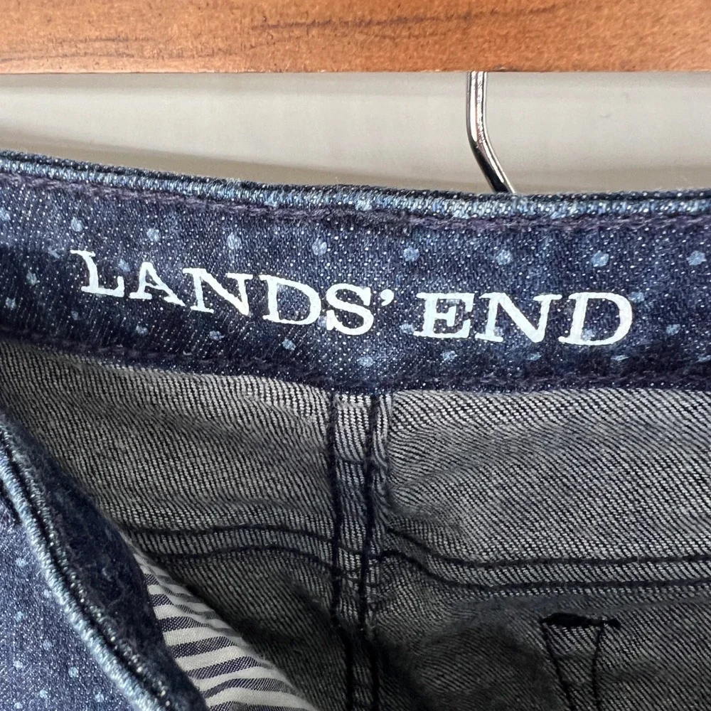 Lands End Womens 10P Polka Dot Straight Leg Jeans Dark Wash Blue Denim Fit‎ 2